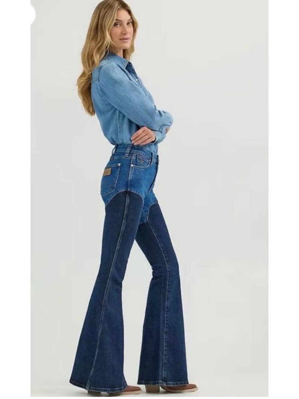 Wrangler x Lainey Wilson Dark Two Tone High Waist Bell Bottom Jeans 27 / 30 - Picture 6 of 7